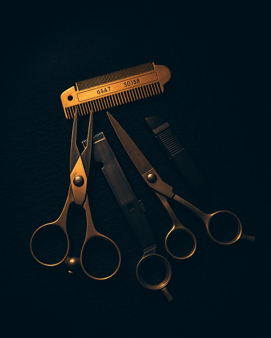 Ferramentas de barbearia sobre couro